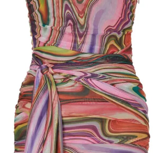 🌟 ELLIATT Nala Psychedelic print Mesh Strapless Ruched Cocktail mini Dress XS - Picture 5 of 8